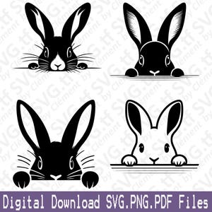 Peeking Bunny. SVG PNG PDF files. Animal Nature Cute Easter Wild Clipart Print Cut Engrave Laser Cricut Silhouette.