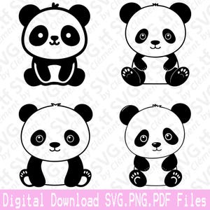 Süßer Panda. SVG PNG PDF Dateien. Baby Shower Tier Geburtstag Mädchen Junge Bär Vektor Clipart Print Cut Gravieren Laser Cricut Silhouette.