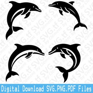 Dauphin. Fichiers SVG PNG PDF. Océan, animal mignon béluga, requin-baleine, clipart vectoriel, impression découpée, gravure laser, silhouette cricut.