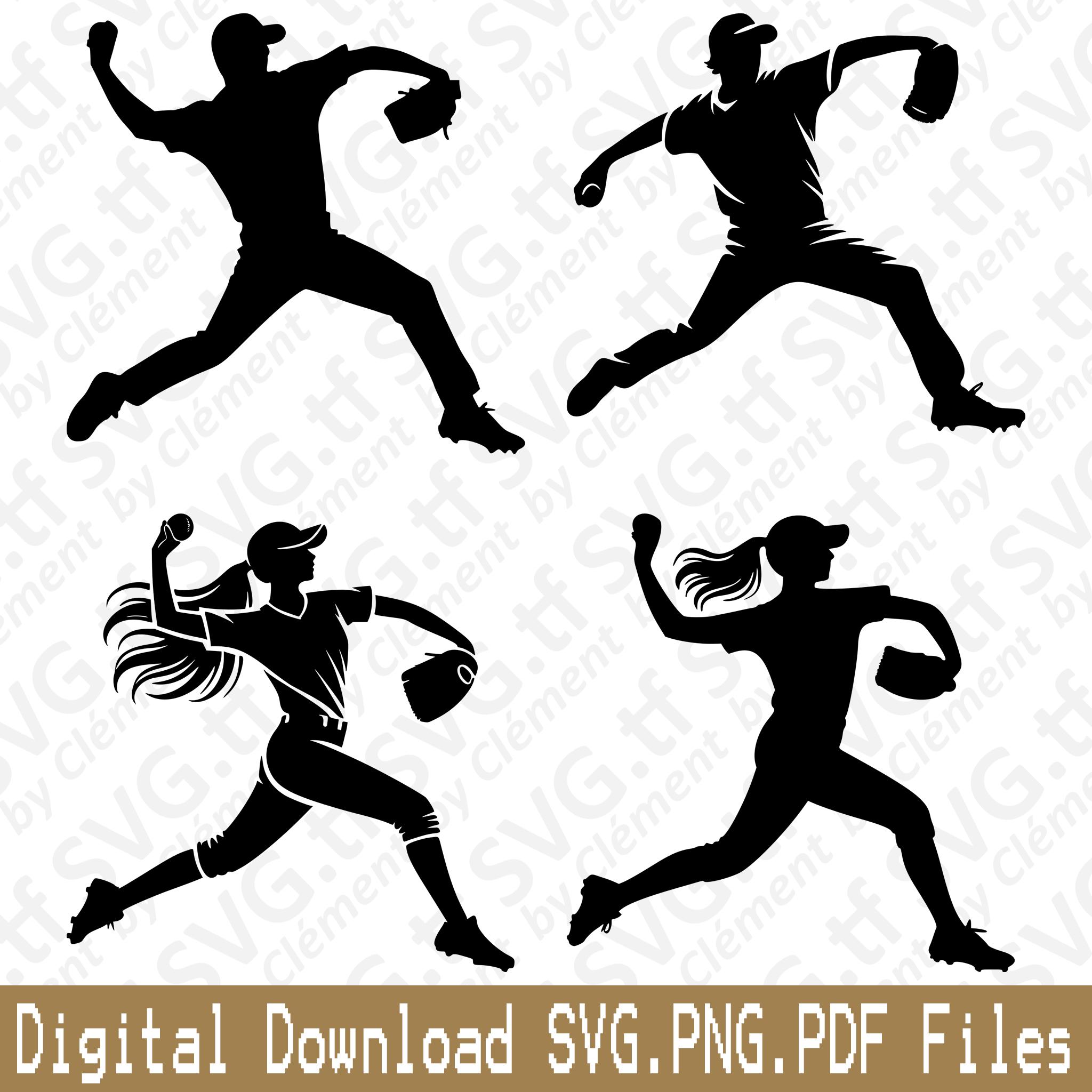 Baseball Player. SVG PNG PDF Files. Swinging Pitching Sport Male Female ...
