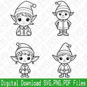 Elfo carino. File SVG PNG PDF. Babbo Natale Natale Regalo per bambini Giocattolo Natale Clipart vettoriale Stampa Taglio Incisione Laser Cricut Silhouette.