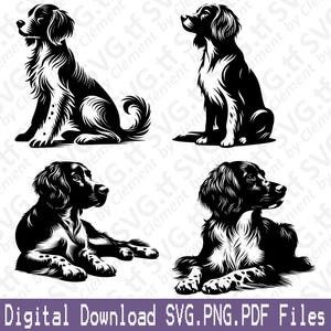 Epagneul Breton. File SVG PNG PDF. Cane carino seduto sdraiato che fa capolino dalla testa Clipart vettoriale Stampa Taglio Incisione Laser Cricut Silhouette.