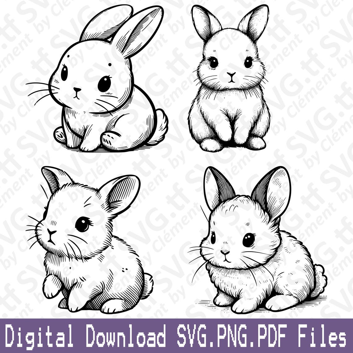 Cute Baby Bunny. SVG PNG PDF Files. Rabbit Baby Shower Animal Birthday ...