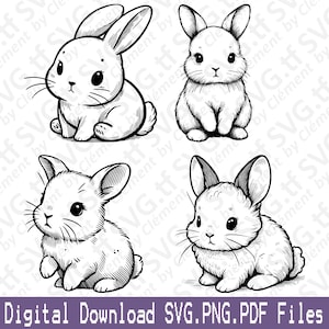 Joli bébé lapin. Fichiers SVG PNG PDF. Lapin baby shower animal anniversaire fille garçon vector clipart impression découpe laser cricut silhouette.