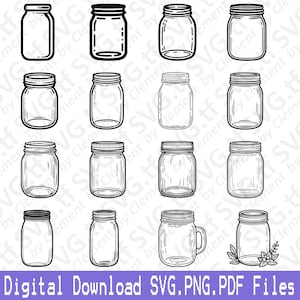 Glas. SVG PNG PDF Dateien. Mason Obst-Konserven Konserven Hochzeit Küche Vektor Clipart Print Cut Gravur Laser Cricut Silhouette.