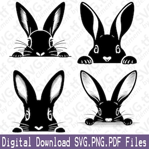 Peeking Bunny. SVG PNG PDF files. Animal Nature Cute Easter Wild Clipart Print Cut Engrave Laser Cricut Silhouette.