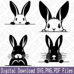 Peeking Bunny. SVG PNG PDF files. Animal Nature Cute Easter Wild Clipart Print Cut Engrave Laser Cricut Silhouette.