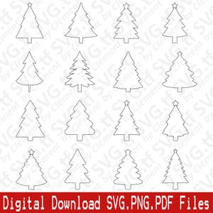 Albero di Natale. Contorno. File SVG PNG PDF. Abete Abete rosso Pino Inverno Neve Vettore Clipart Stampa Taglio Incisione Laser Cricut Silhouette