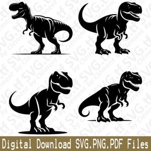 Tiranosaurio Rex. Archivos SVG, PNG y PDF. T-Rex, animal salvaje, dinosaurio, naturaleza, jurásico, vector, clipart, impresión, corte, grabado, láser, Cricut, silueta.