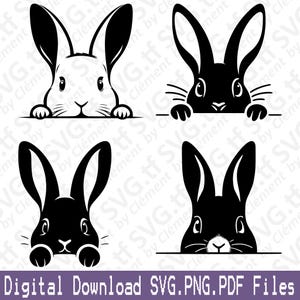 Peeking Bunny. SVG PNG PDF files. Animal Nature Cute Easter Wild Clipart Print Cut Engrave Laser Cricut Silhouette.