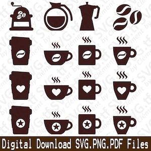 Coffee Cup. SVG PNG PDF files. Machine Pot Grain Drink Tea Vector Clipart Print Cut Engrave Laser Cricut Silhouette.