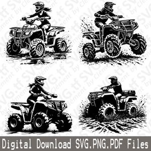 ATV 4-Wheeler Quad. SVG PNG Pdf Dateien. Mann Frau Fahrer Motorrad Schlamm Szene Vektor Clipart Print Cut Gravur Laser Cricut Silhouette.