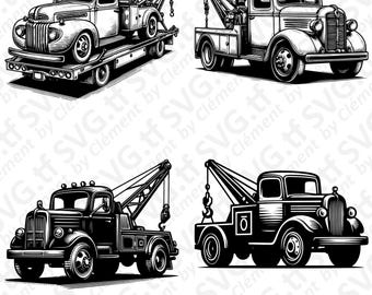 Old Tow Truck. SVG PNG PDF files. Pickup Vehicle Car Vintage Vector Clipart Print Cut Engrave Laser Cricut Silhouette.