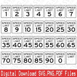 Snelheidslimietbord. SVG png-pdf-bestanden. Gelaagde witte achtergrond. Bord snelweg vector clipart print knippen graveren laser Cricut silhouet.