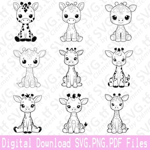 Schattige giraf. SVG png-pdf-bestanden. Baby shower dier feestvarken jongen vector clipart print knippen graveren laser Cricut silhouet.