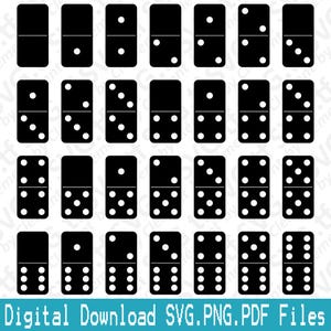 Domino's. SVG png-pdf-bestanden. Double Six Gaming Game Vector Clipart Print gesneden graveren laser Cricut silhouet.