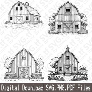 Schuur. SVG png-pdf-bestanden. Boerderij boerderij veldoogst natuur scène boom vector clipart print knippen graveren laser Cricut silhouet.