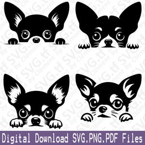 Peeking Chihuahua. SVG PNG PDF files. Cute Dog Head Animal Vector Clipart Print Cut Engrave Laser Cricut Silhouette.
