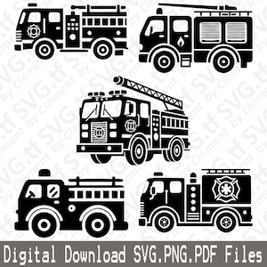 Brandweerwagen. SVG png-pdf-bestanden. Voertuig auto Kid eenvoudige brandweerman Vector Clipart Print gesneden graveren laser Cricut silhouet.
