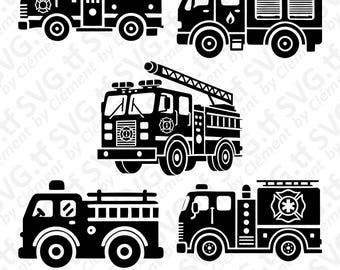 Fire Truck. SVG PNG PDF files. Vehicle Car Kid Simple Firefighter Vector Clipart Print Cut Engrave Laser Cricut Silhouette.