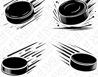 Disco de hockey volador. Archivos SVG, PNG y PDF. Pista de hielo, jugador deportivo, hombre, mujer, emblema, vector, clipart, impresión, corte, grabado láser, Cricut, silueta.