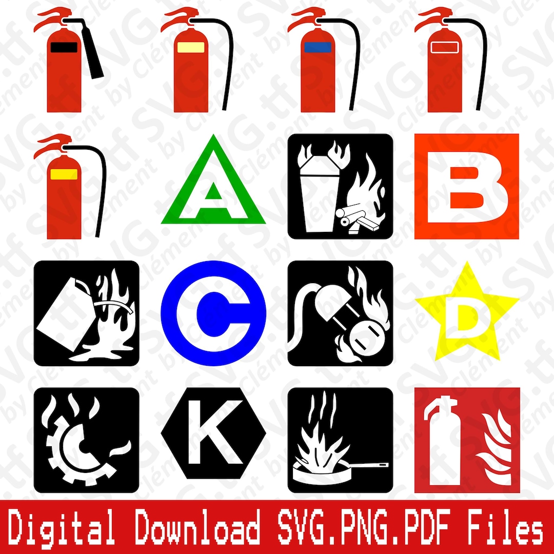 Fire Extinguisher Pictogram. SVG PNG PDF Files. Security Foam CO2 Water ...
