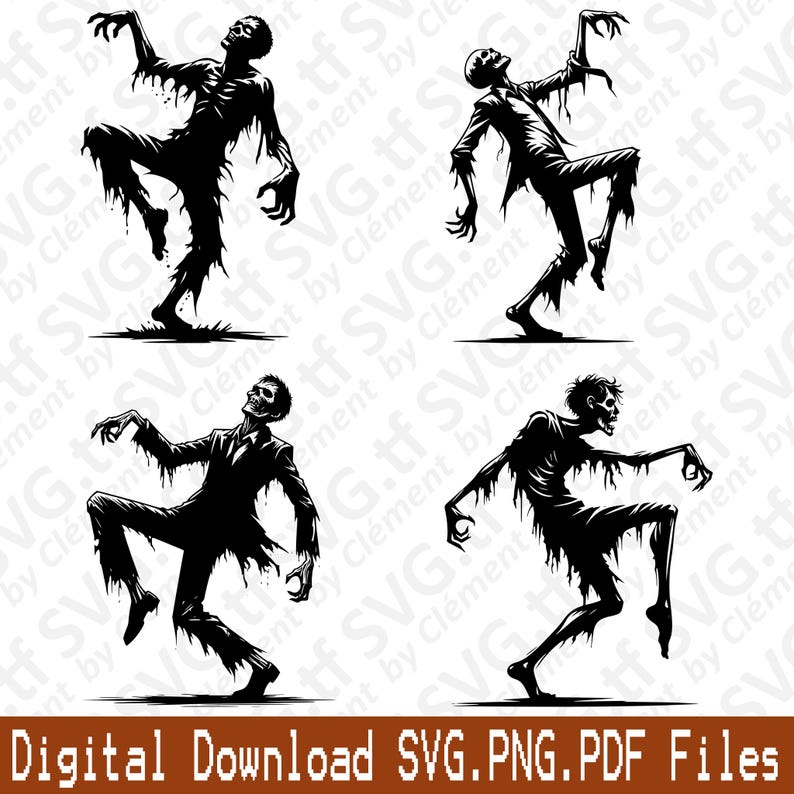 Dancing Zombie Vector Dancing Zombie. SVG PNG PDF Files. Horror Thriller Dead Vector Clipart ...