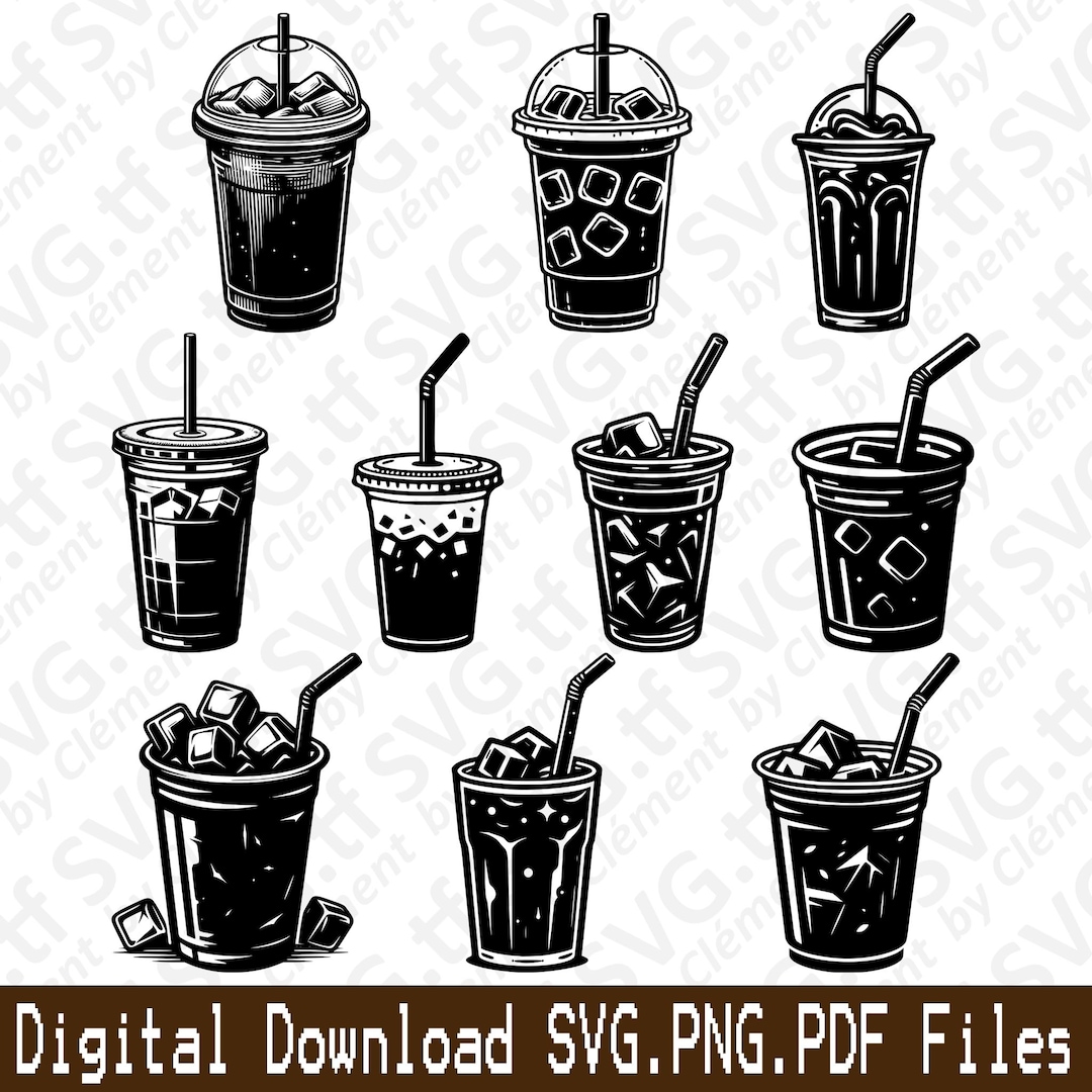 Iced Coffee. SVG PNG PDF Files. Cup Glass Ice Cube Disposable Bar Drink ...