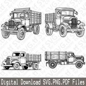 Caminhão de Fazenda Antigo. Arquivos SVG PNG PDF. Pickup Vehicle Car Vintage Delivery Vector Clipart Print Cut Engrave Laser Cricut Silhouette.