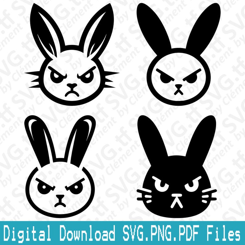 Angry Bunny Head. SVG PNG PDF Files. Baby Shower Animal Birthday Girl ...