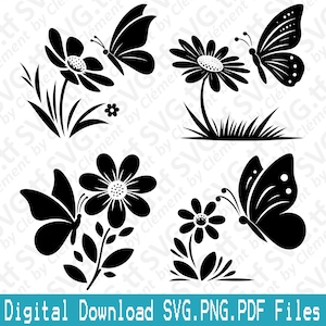 Butterfly. SVG PNG PDF files. Animal Nature Bird Insect Flower Icon Vector Clipart Print Cut Engrave Laser Cricut Silhouette.