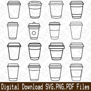 Tasse à café. Fichiers SVG PNG PDF. Papier jetable, nourriture, thé, cadeau, vecteur, clipart, impression, découpe, gravure, laser, cricut, silhouette.