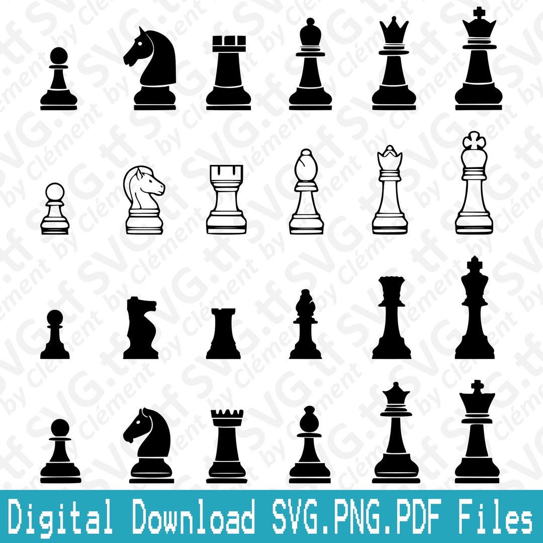 Chess Pieces. SVG PNG PDF Files. Set Board Game Black White Icon Vector ...