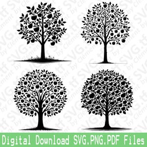 Apfelbaum. SVG PNG PDF Dateien. Garten Natur Obst Pfirsich Aprikose Orange Vektor Clipart Druck Schnitt Gravur Laser Cricut Silhouette.