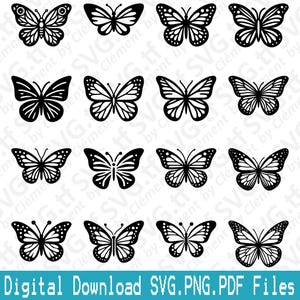 Butterfly. SVG PNG PDF files. Animal Nature Bird Insect Flower Icon Vector Clipart Print Cut Engrave Laser Cricut Silhouette.
