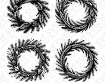 Pine Wreath. SVG PNG PDF files. Cone Christmas Ceremony Bouquet Winter Door Vector Clipart Print Cut Engrave Laser Cricut Silhouette.
