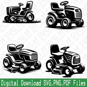 Rasentraktor. SVG PNG PDF Dateien. Garten Rasenmäher Feld Gras Bauernhof Feld Maschine Vektor Clipart Print Cut Gravieren Laser Cricut Silhouette.