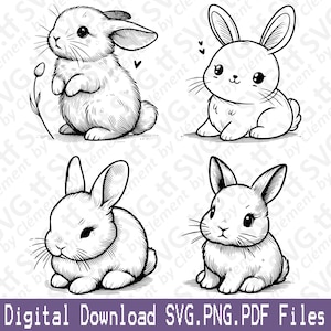 Cute Baby Bunny. SVG PNG PDF files. Rabbit Baby Shower Animal Birthday Girl Boy Vector Clipart Print Cut Engrave Laser Cricut Silhouette.