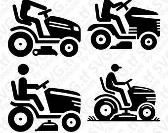 Lawn Tractor. SVG PNG PDF files. Man Woman Garden Lawnmower Field Grass Farm Field Vector Clipart Print Cut Engrave Laser Cricut Silhouette.