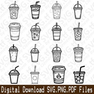 Tasse à café glacée. Fichiers SVG PNG PDF. Nourriture, thé, cadeau, impression de clipart vectoriel, découpe, gravure, laser, Cricut, silhouette.