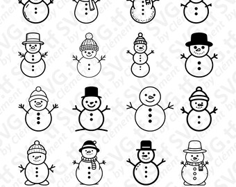 Snowman. SVG PNG PDF files. Winter Snow Christmas Gift Vector Clipart Print Cut Engrave Laser Cricut Silhouette.
