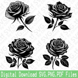 Flor Rosa. Arquivos SVG PNG PDF. Amor Dia dos Namorados Buquê Natureza Presente Vetor Clipart Impressão Corte Gravação Laser Cricut Silhueta.