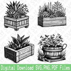 Blumentopf / Übertopf aus Holz. SVG PNG PDF Dateien. Topf Blumenstrauß Pflanze Natur Tisch Vektor Clipart Print Cut Gravieren Laser Cricut Silhouette.
