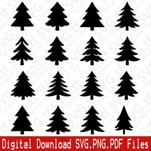 Christmas Tree. SVG PNG PDF files. Fir Spruce Pine Winter Snow Gift Vector Clipart Print Cut Engrave Laser Cricut Silhouette.