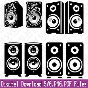 Luidspreker. SVG png-pdf-bestanden. Geluidssysteem Dj Studio Audio Muziek Icoon Vector Clipart Print Cut Graveer Laser Cricut Silhouet.