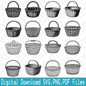 Weidenkorb. SVG PNG PDF Dateien. Handgemachte tragen Ei Obst Gemüse einfach Symbol Vektor Clipart Print Cut Gravieren Laser Cricut Silhouette.
