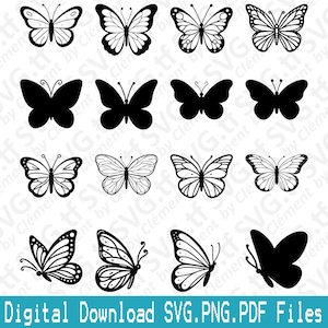 Butterfly. SVG PNG PDF files. Animal Nature Bird Insect Flower Icon Vector Clipart Print Cut Engrave Laser Cricut Silhouette.