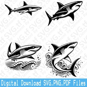 Haai. SVG png-pdf-bestanden. Grote witte oceaan dierlijke dolfijn vector clipart print gesneden graveren laser Cricut silhouet.