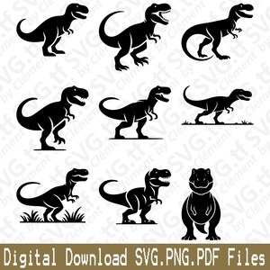 Tiranossauro Rex. Arquivos SVG, PNG e PDF. T-Rex, Animal Selvagem, Dinossauro, Natureza, Jurássico, Vetor Clipart, Impressão, Corte, Gravação, Laser, Silhueta Cricut.