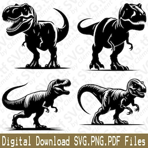 Tiranossauro Rex. Arquivos SVG, PNG e PDF. T-Rex, Animal Selvagem, Dinossauro, Natureza, Jurássico, Vetor Clipart, Impressão, Corte, Gravação, Laser, Silhueta Cricut.